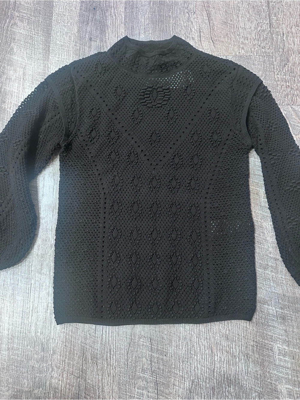 White House Black Market Black Open-Knit Crewneck Sweater